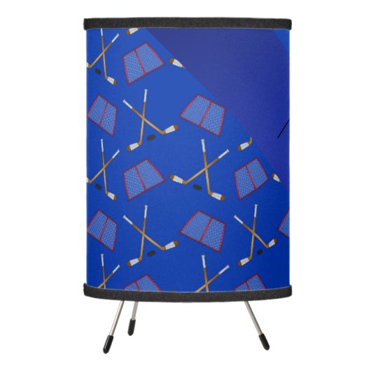 Personalized name blue hockey pattern tripod lamp (Left)