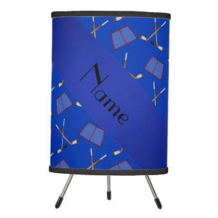 Personalized name blue hockey pattern tripod lamp