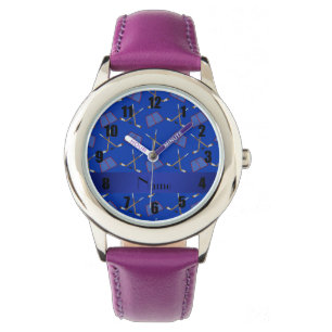 Personalized name blue hockey pattern watch
