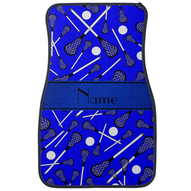 Personalized name blue lacrosse car floor mat (Front)