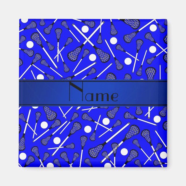 Personalized name blue lacrosse magnet (Front)