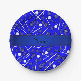 Personalized name blue lacrosse paper plates