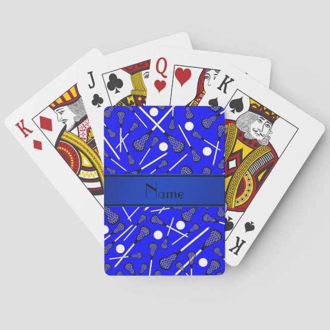 Personalized name blue lacrosse poker cards (Back)