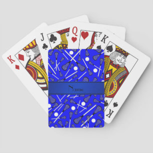 Personalized name blue lacrosse poker cards