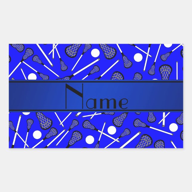 Personalized name blue lacrosse rectangular sticker (Front)