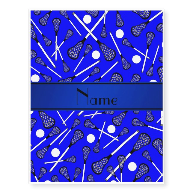 Personalized name blue lacrosse temporary tattoos (Front)