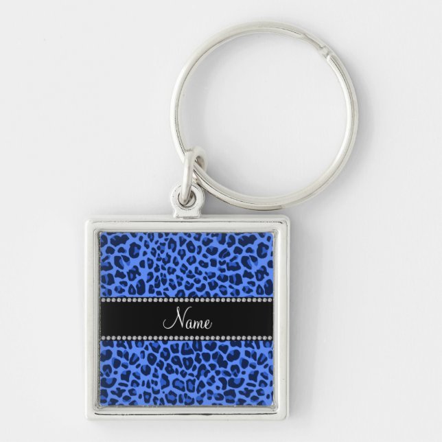 Personalized name blue leopard print keychain (Front)