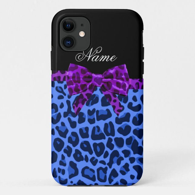 Personalized name blue leopard print purple bow Case-Mate iPhone case (Back)
