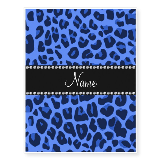Personalized name blue leopard print temporary tattoos (Front)