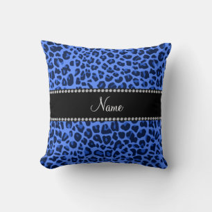 Personalized name blue leopard print throw pillow