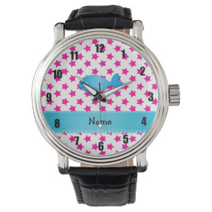Personalized name blue narwhal pink stars watch