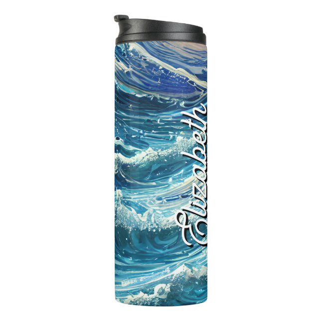 Personalized Name Blue Ocean Waves Thermal Tumbler (Rotated Right)