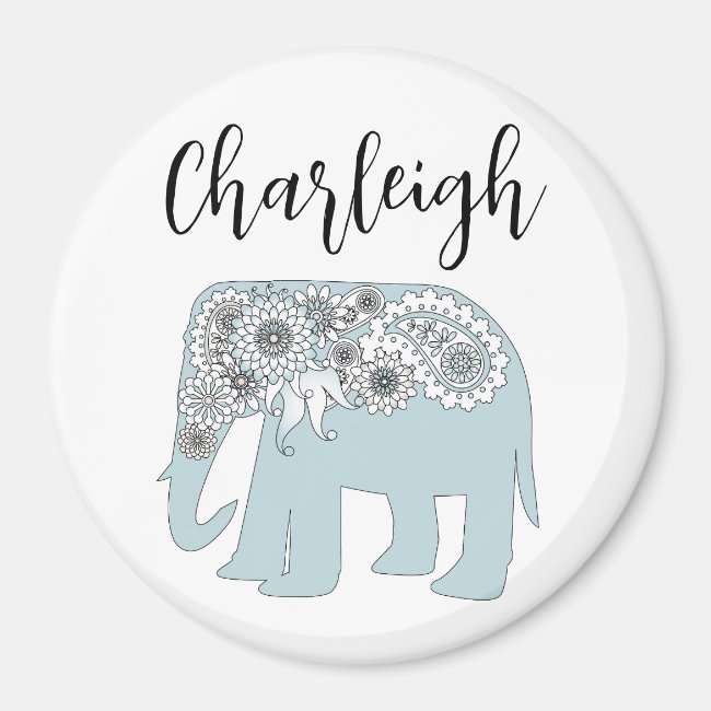 Personalized Name Blue Paisley Elephant