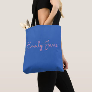 Personalized Name Blue Pink Bridesmaid Favor Tote Bag