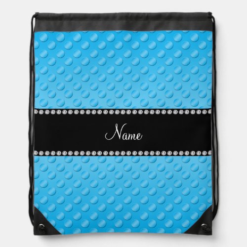 Personalized name blue polka dots drawstring bag