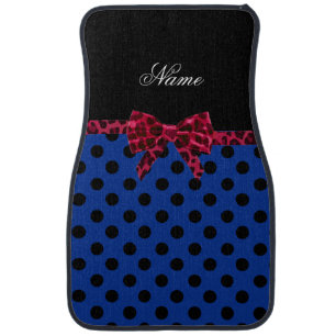 Personalized name blue polka dots pink leopard bow car mat