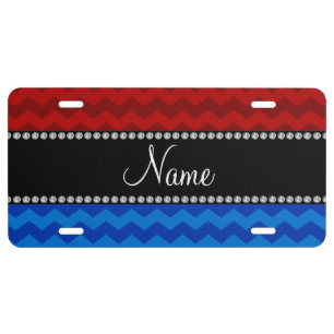 Personalized name blue red chevrons license plate