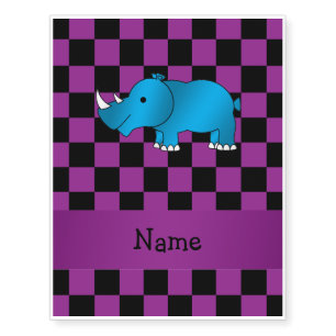 Personalized name blue rhino purple checkers temporary tattoos