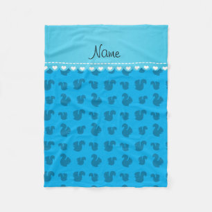 Personalized name blue squirrel pattern fleece blanket