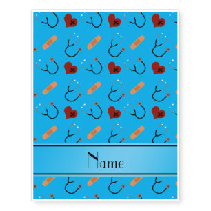 Personalized name blue stethoscope bandage hearts temporary tattoos