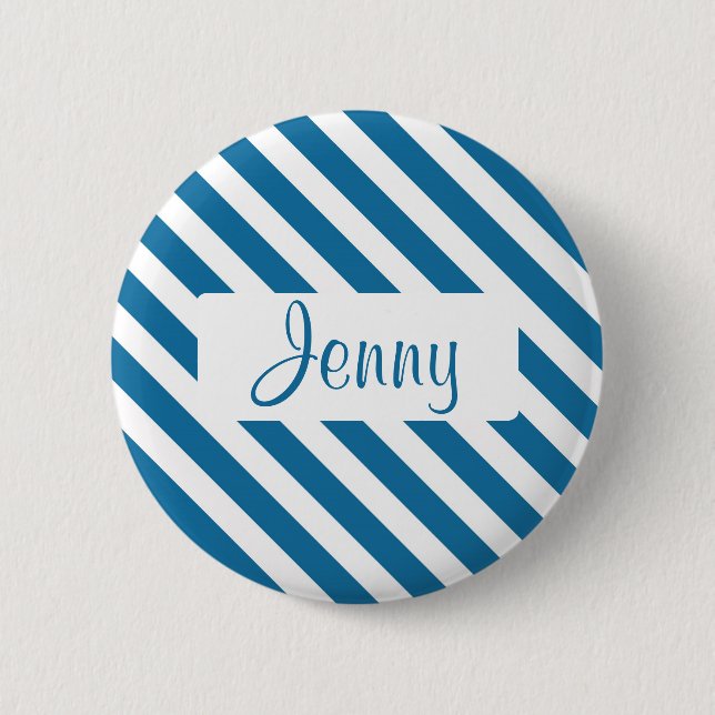 Personalized name blue stripe pinback button (Front)