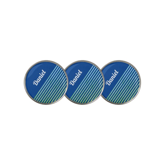 Personalized Name Blue Striped Modern Golf Ball Marker (3 Up)