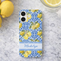 Personalized Name Blue Tile Mediterranean Lemon
