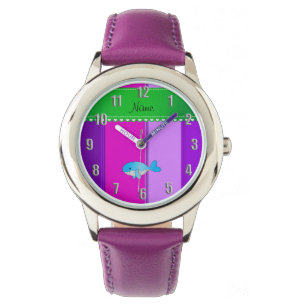 Personalized name blue whale pink purple stripes watch