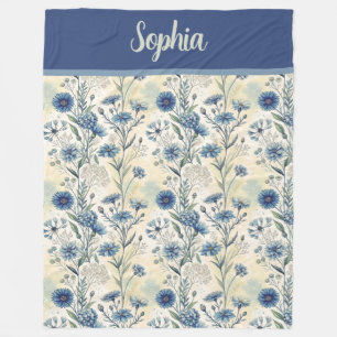 Personalized Name Blue Wildflowers Fleece Blanket