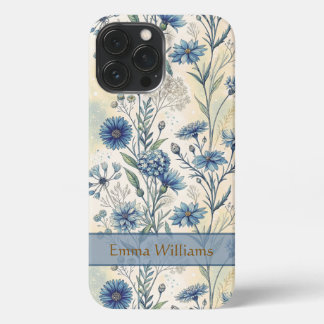 Personalized Name Blue Wildflowers iPhone 13 Pro Max Case