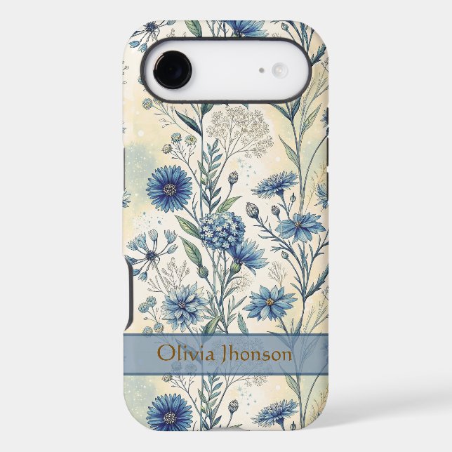 Personalized Name Blue Wildflowers iPhone Case (Back)