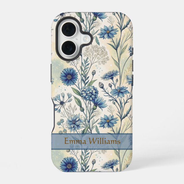 Personalized Name Blue Wildflowers iPhone Case (Back)