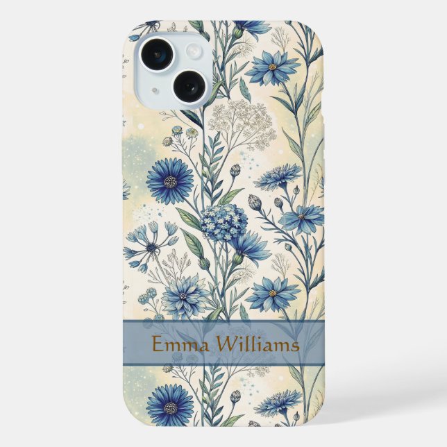 Personalized Name Blue Wildflowers iPhone Case (Back)