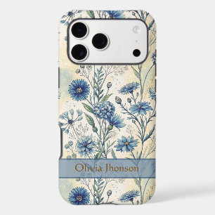 Personalized Name Blue Wildflowers iPhone 17 Pro Max Case