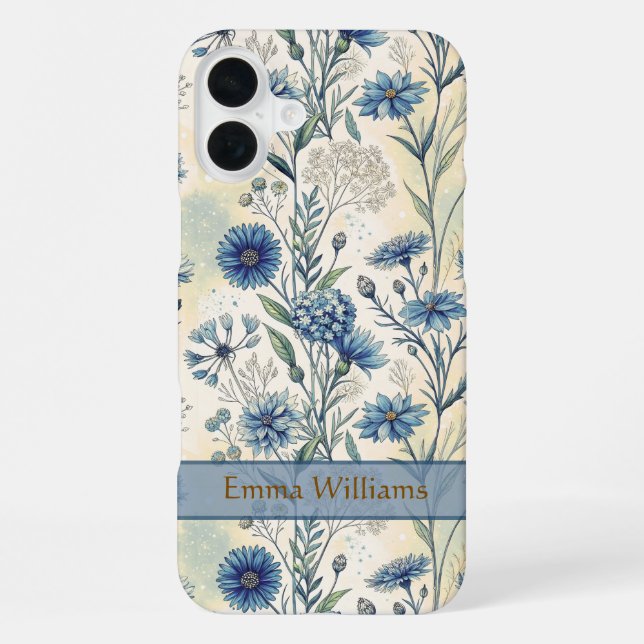 Personalized Name Blue Wildflowers iPhone Case (Back)