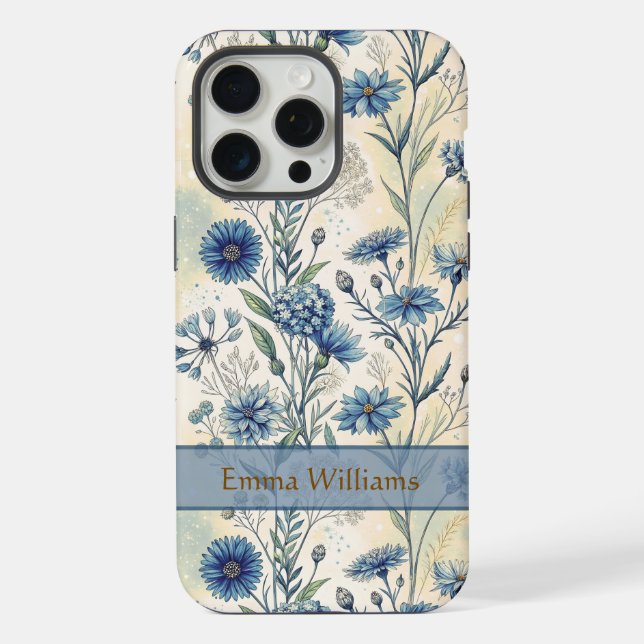 Personalized Name Blue Wildflowers iPhone Case (Back)