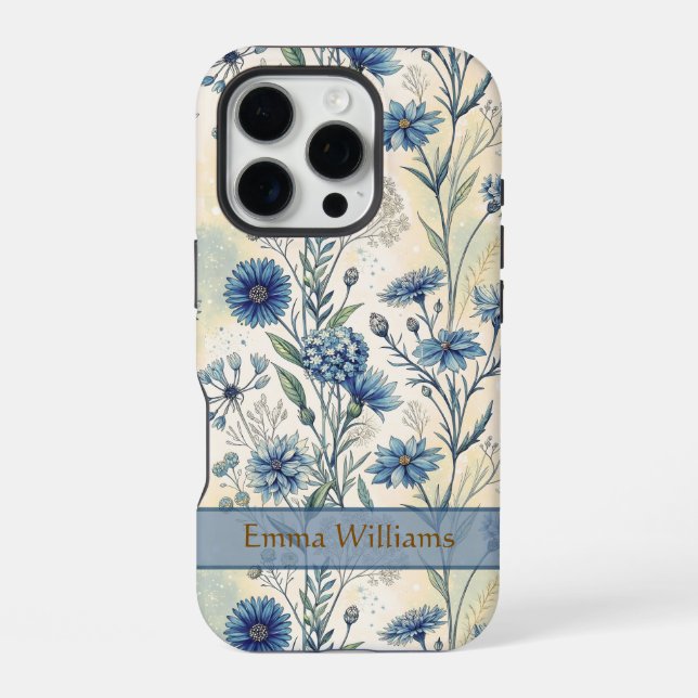 Personalized Name Blue Wildflowers iPhone Case (Back)
