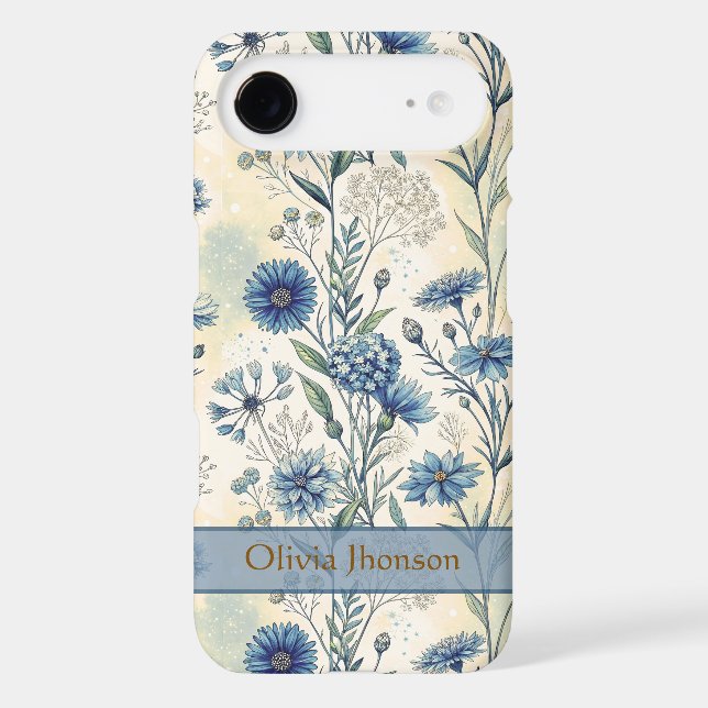 Personalized Name Blue Wildflowers iPhone Case (Back)