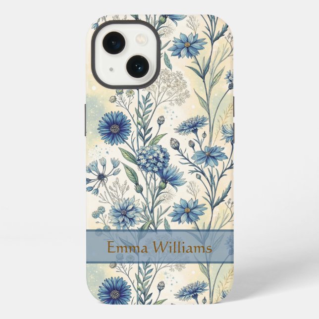 Personalized Name Blue Wildflowers Iphone Case (Back)