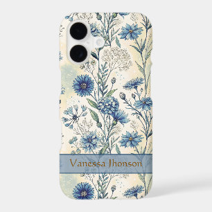 Personalized Name Blue Wildflowers iPhone 17 Case