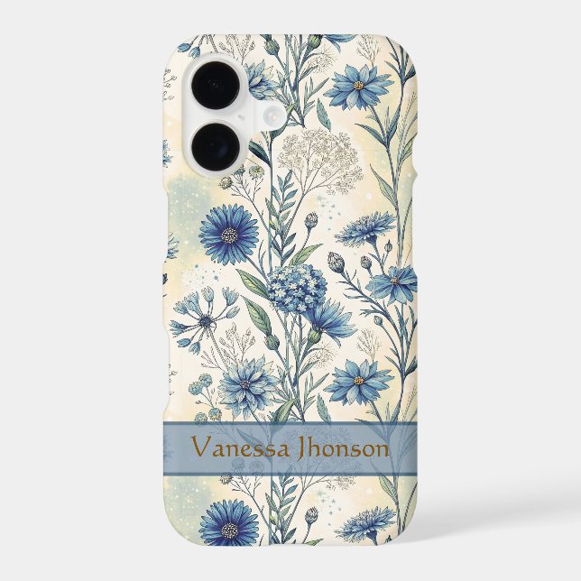 Personalized Name Blue Wildflowers iPhone Case (Back)