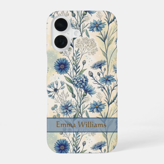 Personalized Name Blue Wildflowers iPhone Case (Back)