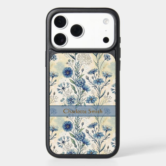 Personalized Name Blue Wildflowers Otterbox iPhone Case (Back)
