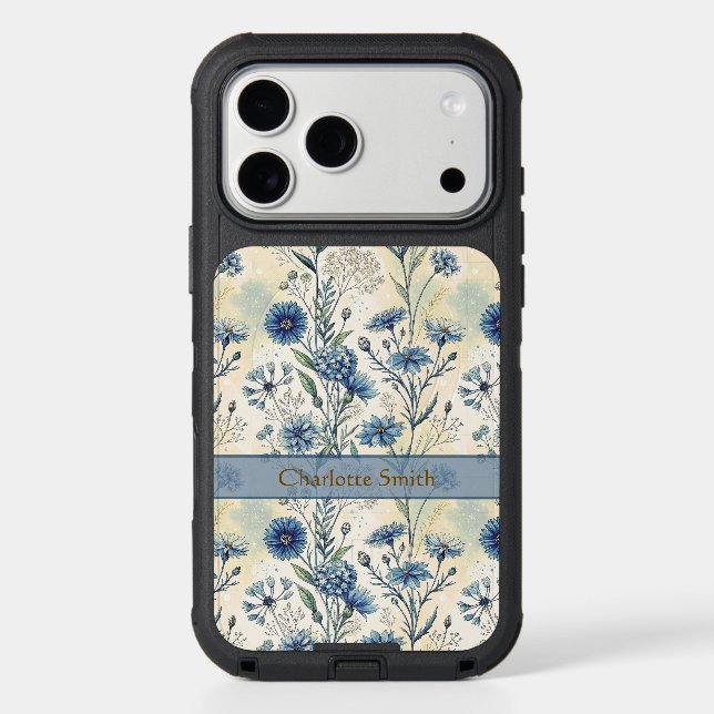 Personalized Name Blue Wildflowers Otterbox iPhone Case (Back)
