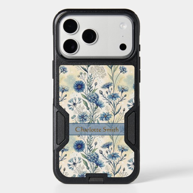 Personalized Name Blue Wildflowers Otterbox iPhone Case (Back)