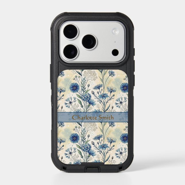 Personalized Name Blue Wildflowers Otterbox iPhone Case (Back)