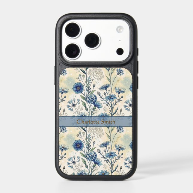 Personalized Name Blue Wildflowers Otterbox iPhone Case (Back)