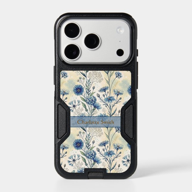 Personalized Name Blue Wildflowers Otterbox iPhone Case (Back)