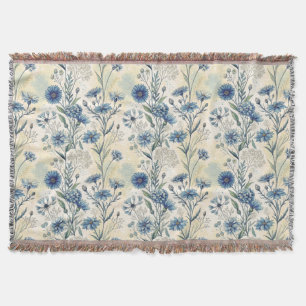 Personalized Name Blue Wildflowers Throw Blanket
