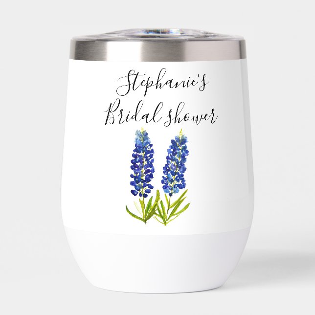 Personalized name Bluebonnets Floral Bridal shower Thermal Wine Tumbler (Front)